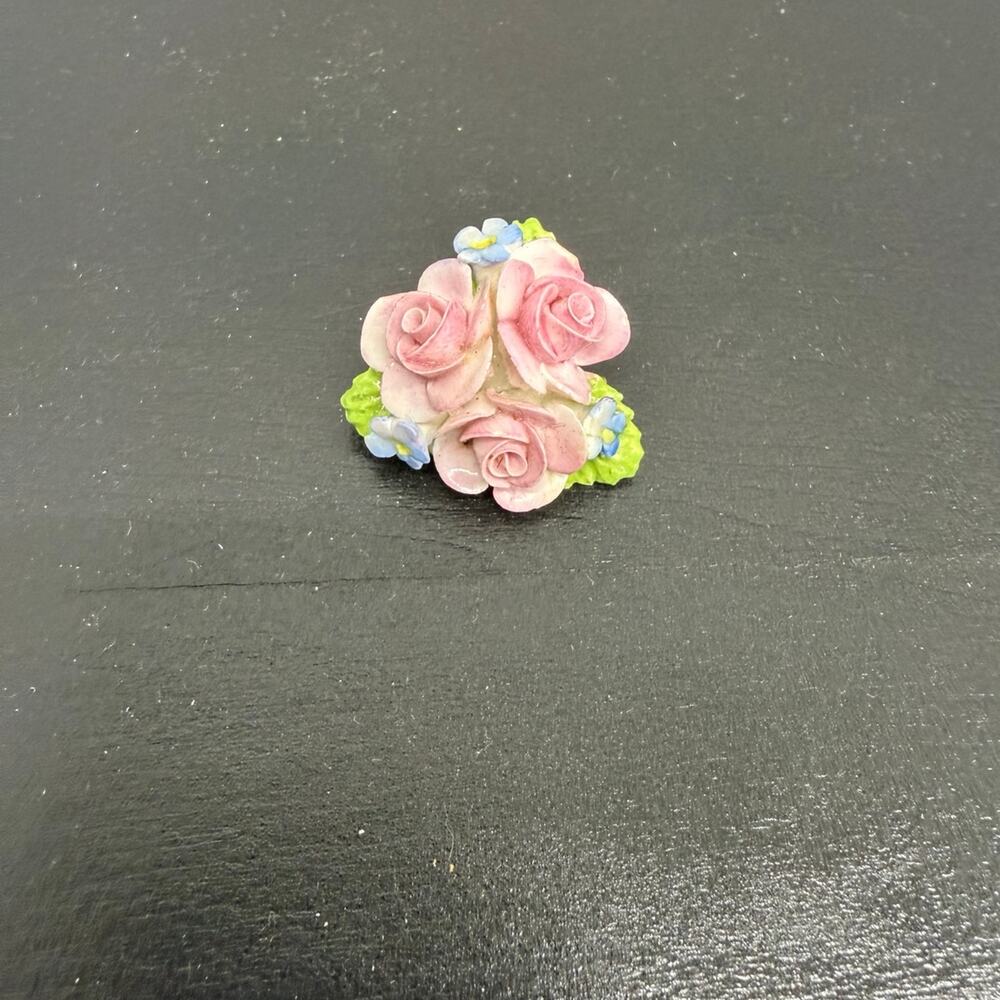 Vintage English China Jewelry Hand Painted Porcelain COALPORT Pink Rose Brooch